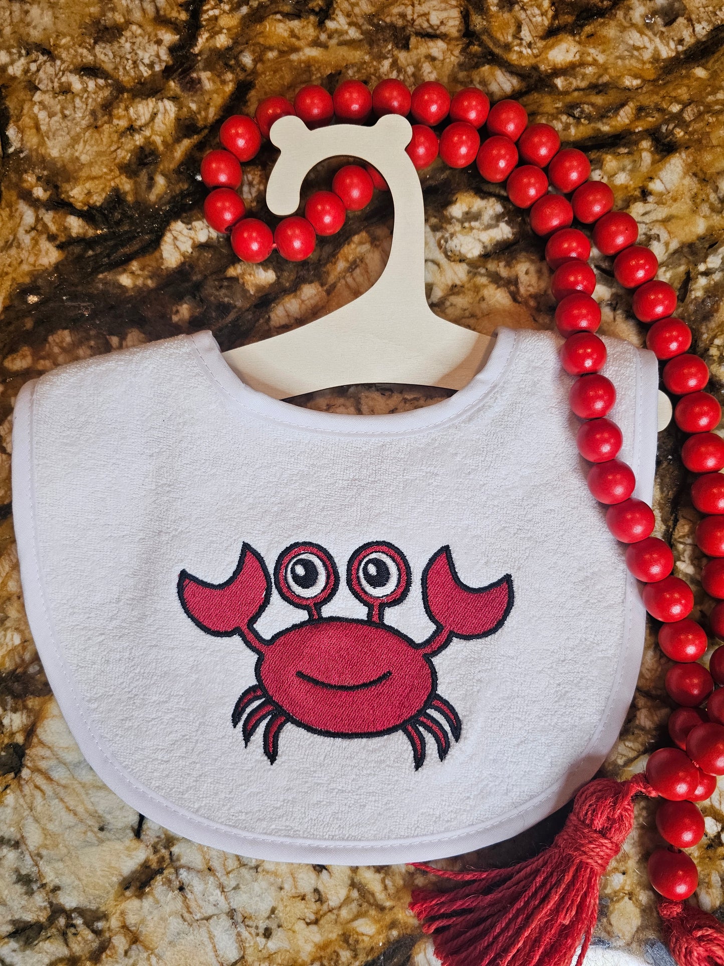 Happy Crab Embroidered Baby Bib | New Born Baby Gift | Baby Shower Gift