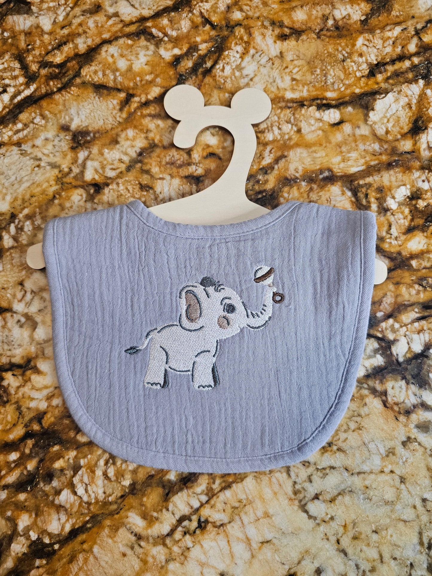 Little Elephant Embroidered Baby Bib | New Born Baby Gift | Baby Shower Gift