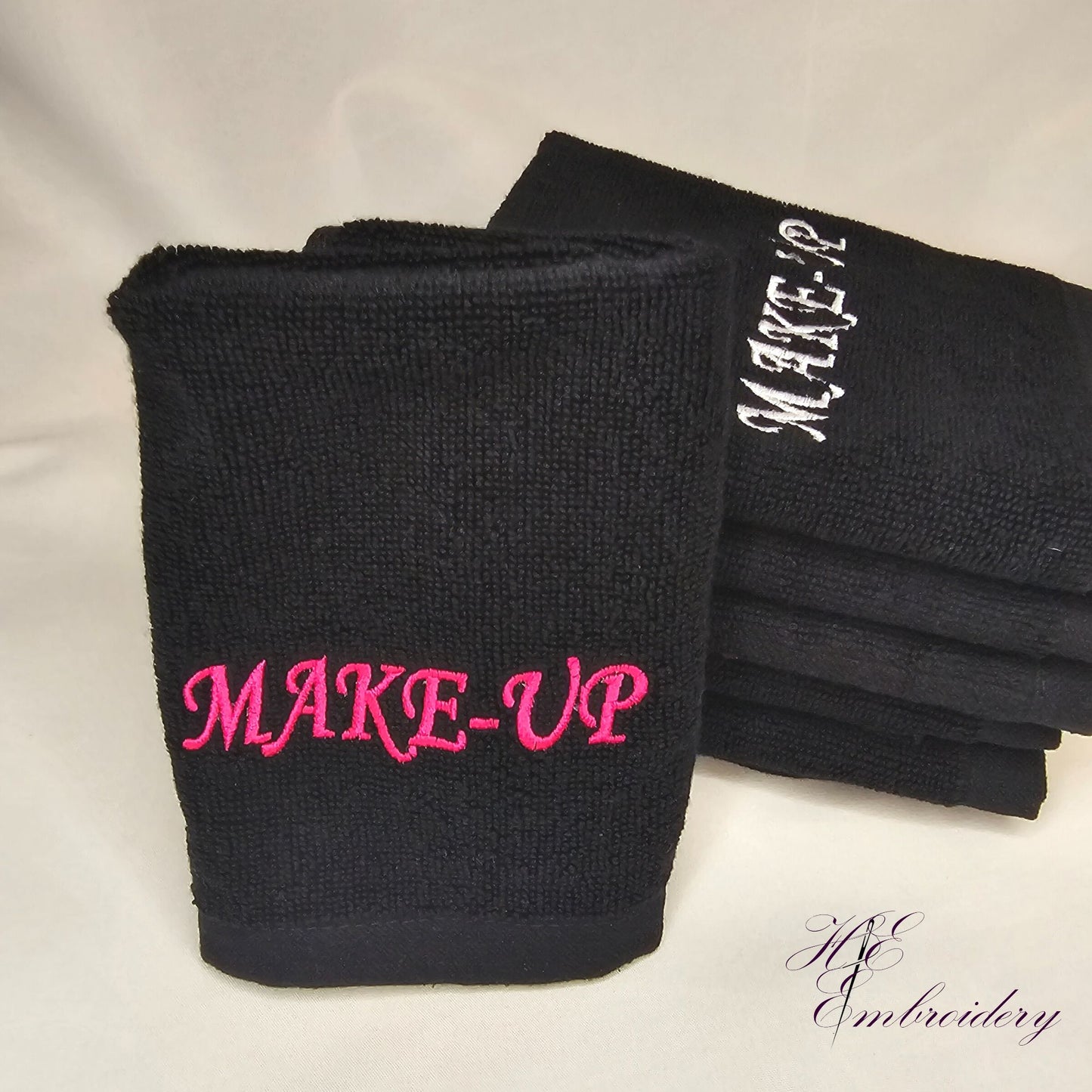 Makeup Reusable Towels Embroidered - Soft Plush Cotton 12 x 12 Black Washcloths - Make-Up