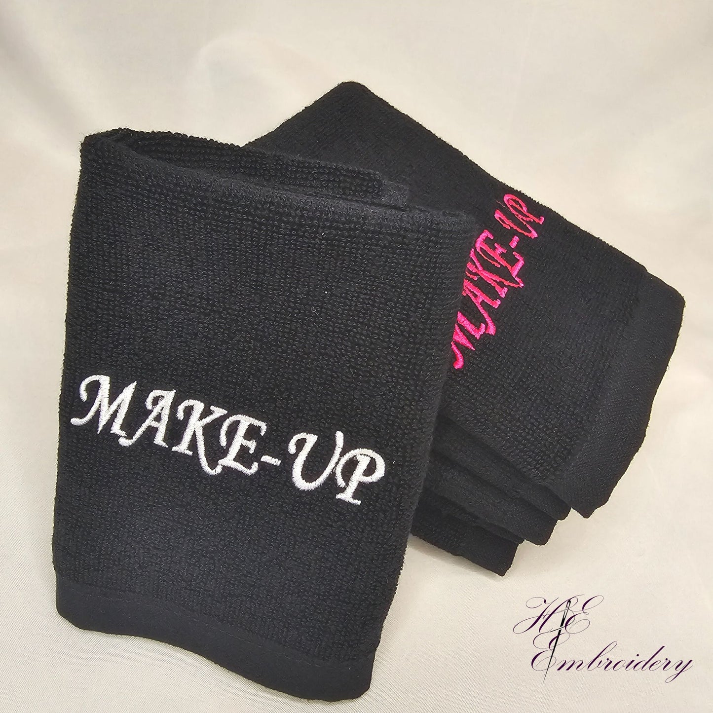 Makeup Reusable Towels Embroidered - Soft Plush Cotton 12 x 12 Black Washcloths - Make-Up