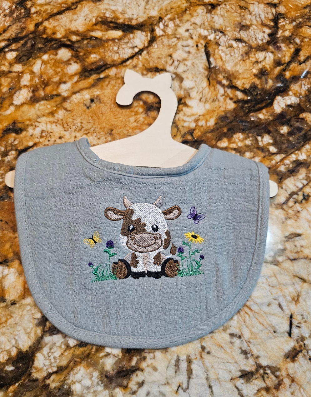Baby Cow Embroidered Baby Bib | New Born Baby Gift | Baby Shower Gift