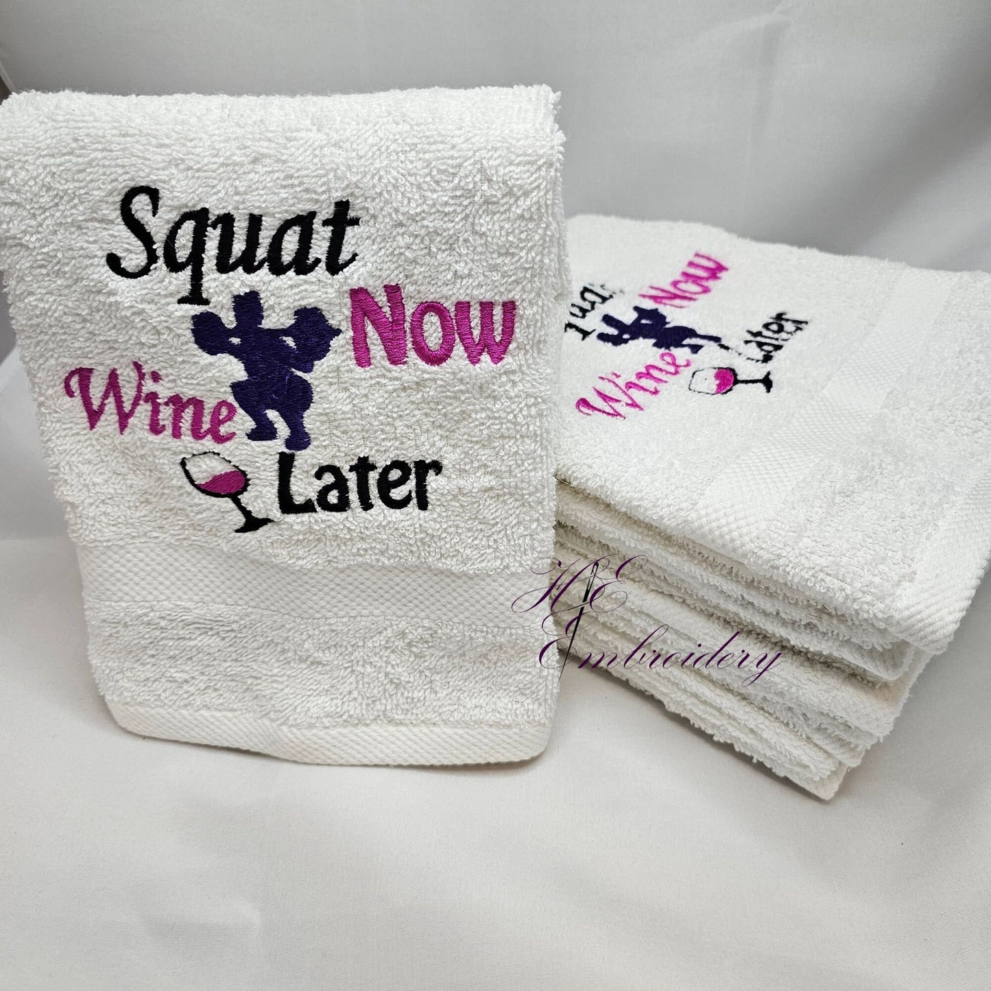 Embroidered Gym Hand Towel Workout Fitness - Gym Sweat Towel Gift - Squat Now Wine Later
