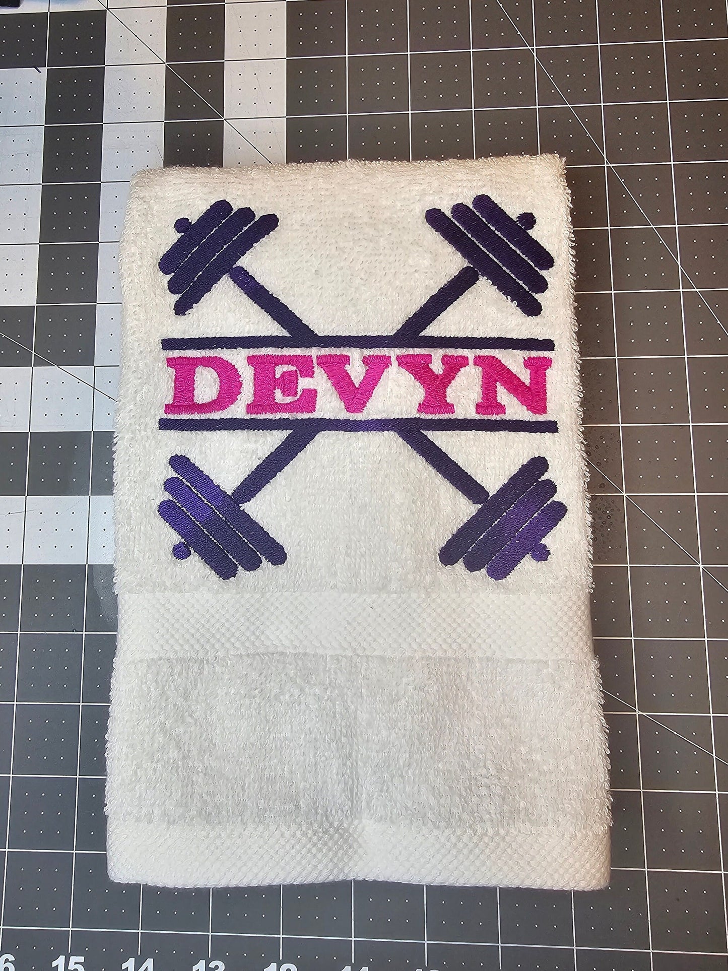 Embroidered Gym Hand Towel Workout Fitness - Gym Sweat Towel Gift - Personalized Barbells