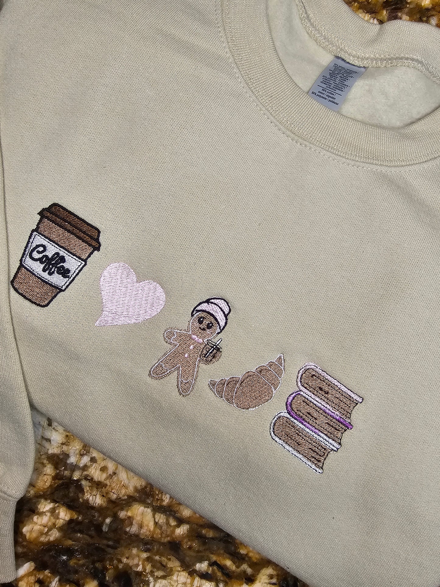 My Favorite Things Embroidered Sweatshirt - Coffee and Croissants