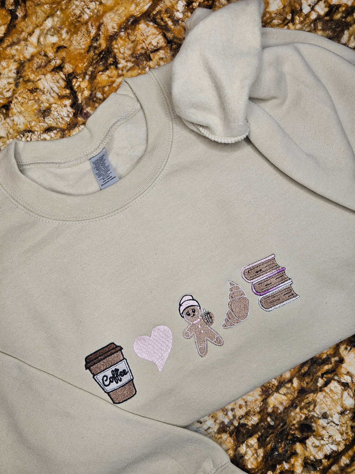 My Favorite Things Embroidered Sweatshirt - Coffee and Croissants