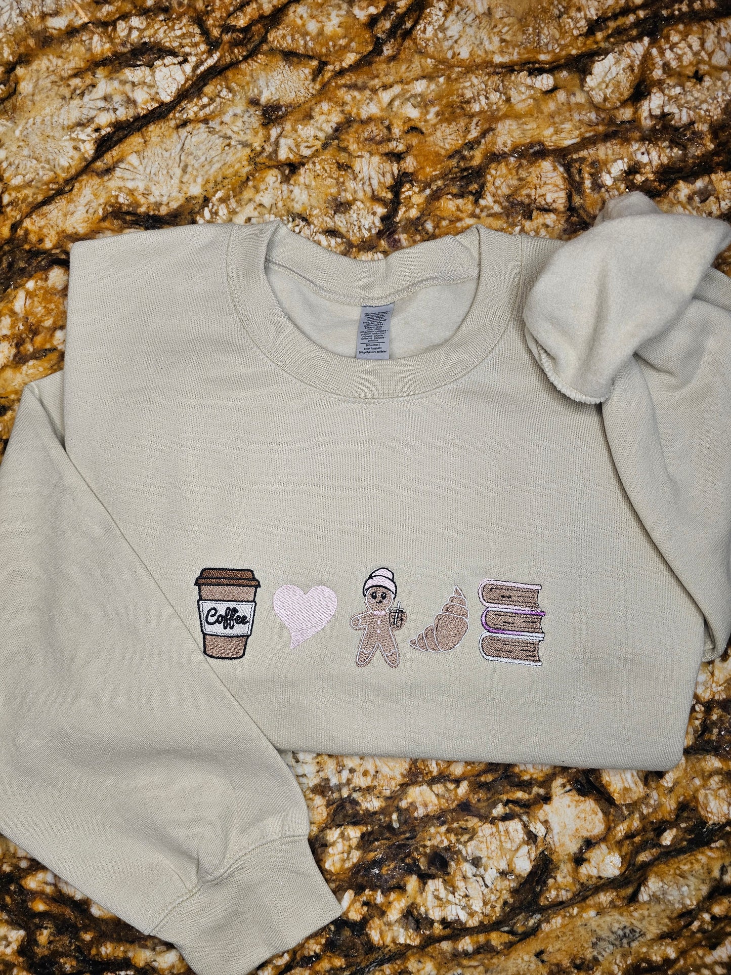 My Favorite Things Embroidered Sweatshirt - Coffee and Croissants