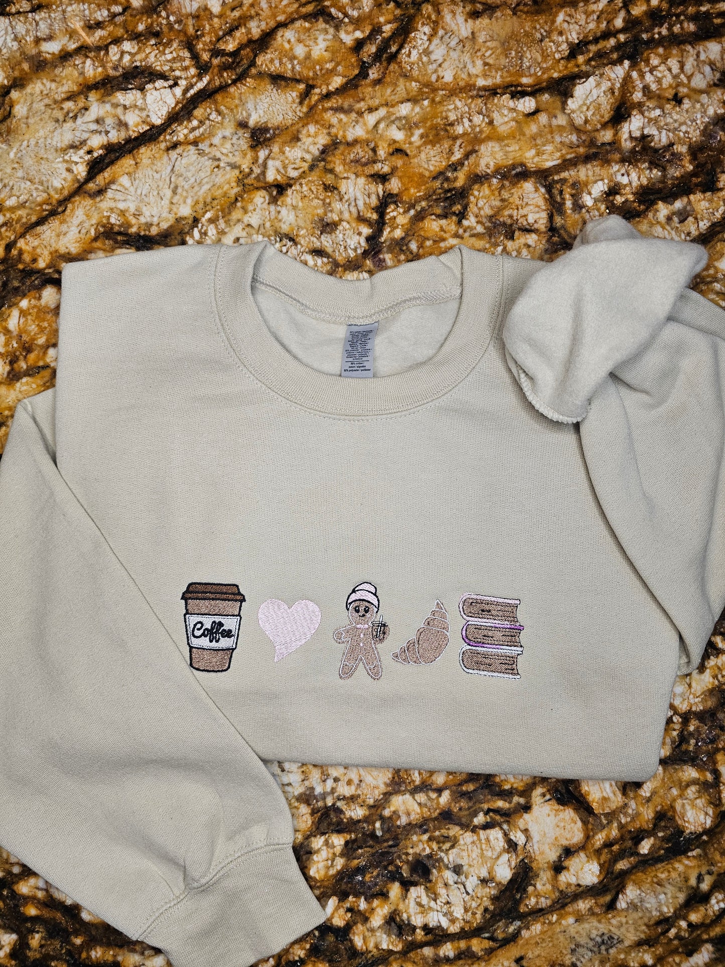 My Favorite Things Embroidered Sweatshirt - Coffee and Croissants