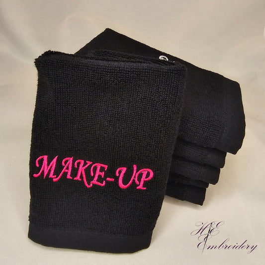 Makeup Reusable Towels Embroidered - Soft Plush Cotton 12 x 12 Black Washcloths - Make-Up