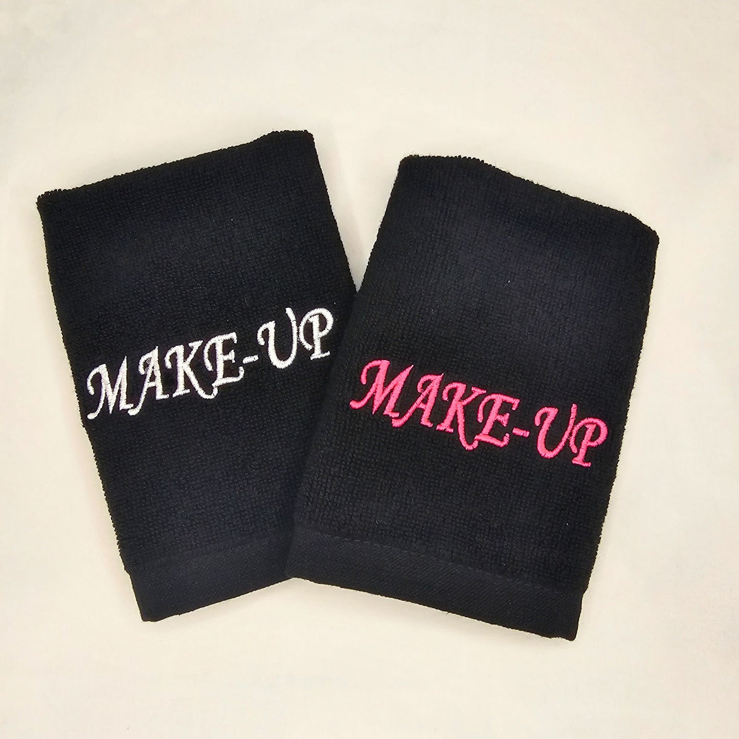 Makeup Reusable Towels Embroidered - Soft Plush Cotton 12 x 12 Black Washcloths - Make-Up
