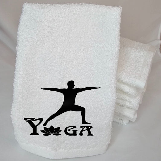 Embroidered Yoga Sweat Towel - Workout Fitness - Gym Hand Towel Gift - Yoga Warrior 2 Pose