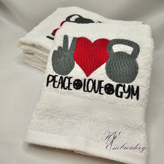 Embroidered Gym Hand Towel Workout Fitness - Gym Sweat Towel Gift - Peace Love & Gym