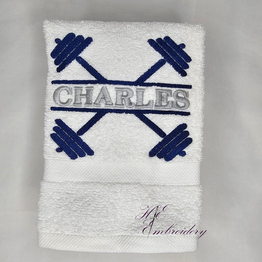 Embroidered Gym Hand Towel Workout Fitness - Gym Sweat Towel Gift - Personalized Barbells