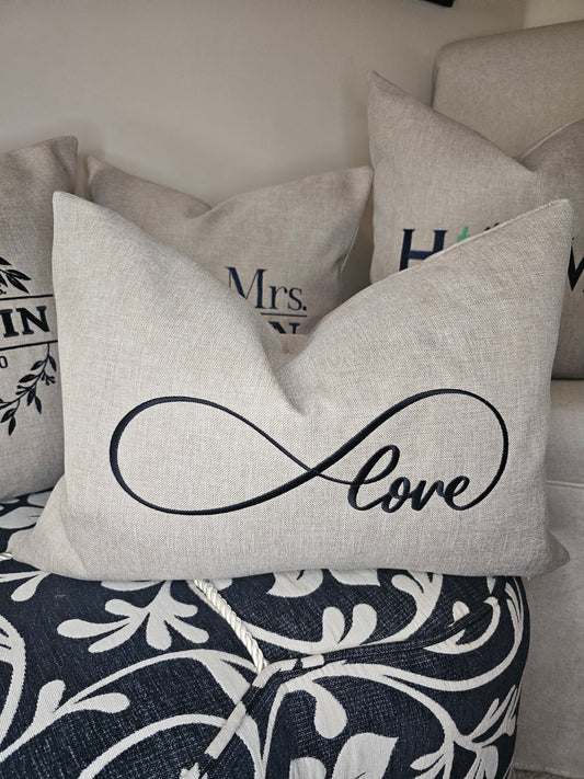 Love Infinity Embroidered Pillow Cover