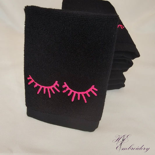 Makeup Reusable Towels Embroidered - Soft Plush Cotton 12 x 12 Black Washcloths - Lashes Flare